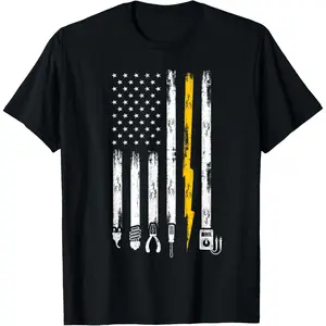 Electrician US Flag Tools for Electricians T-Shirt,Made in USA