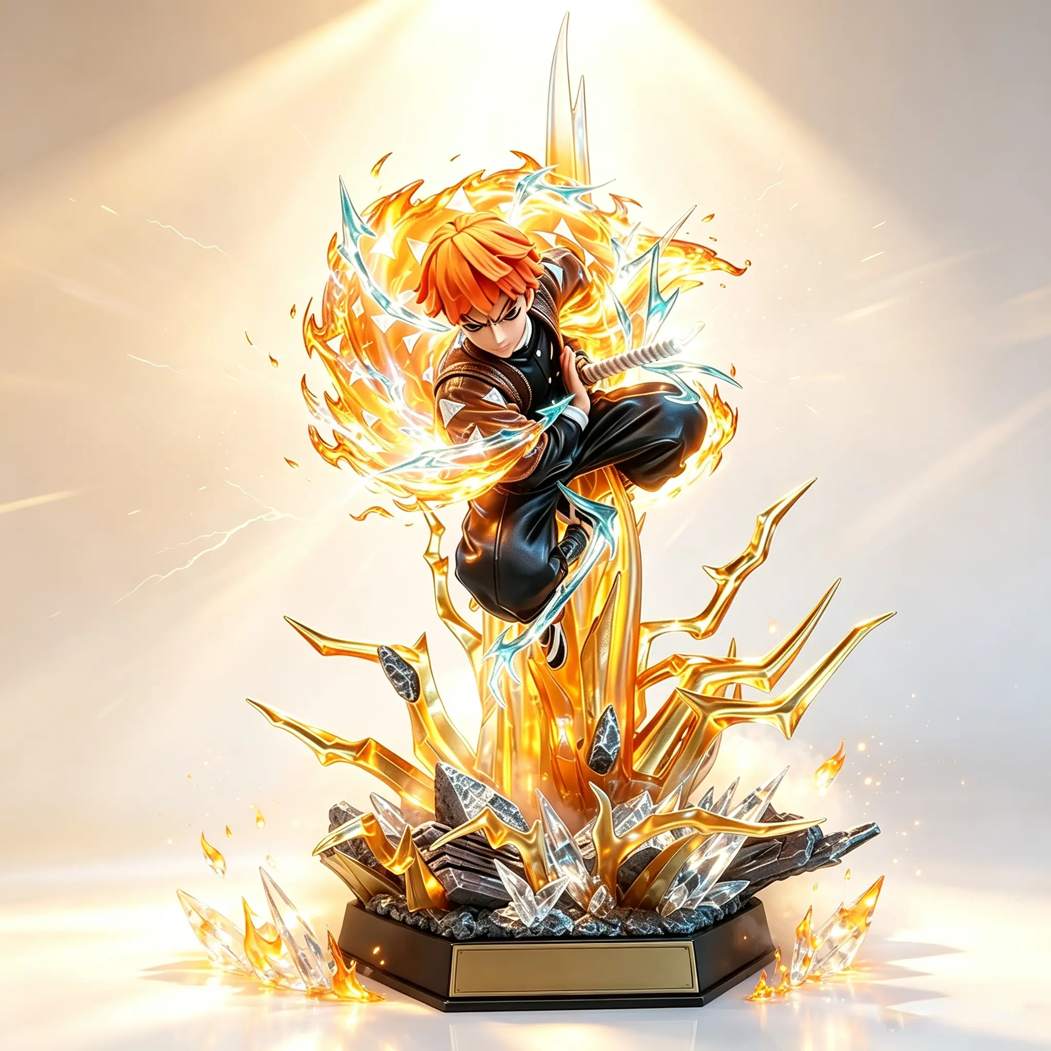 High Detail Yellow-Haired Swordsman GK Statue with LED Lightning Effects, Modified Anime Action Figure, Interchangeable Face Plates, Premium Desktop Display Decor, Ideal Holiday Collectible Gift for Anime Fans