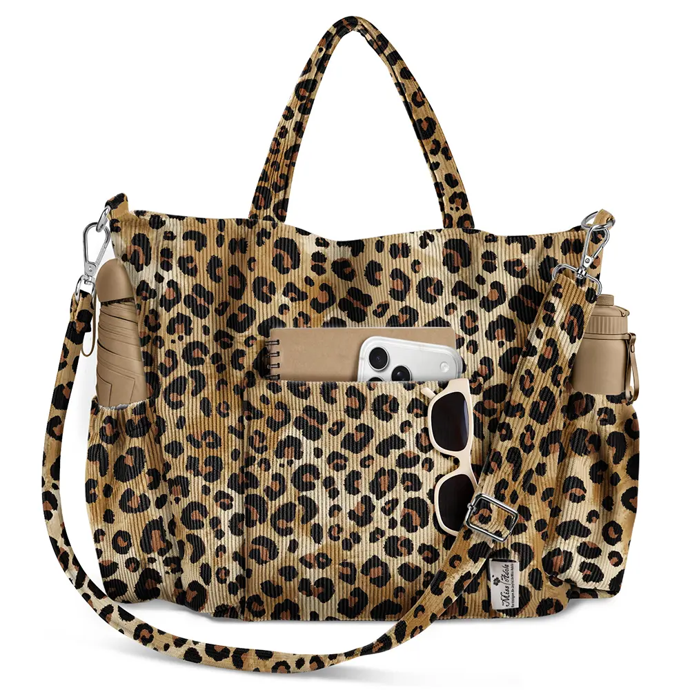 Miss Adola Crossbody Corduroy Tote Bag for Women, Large Tote Bag with Multi-Pockets and Zipper for Travel Work, Work Bag