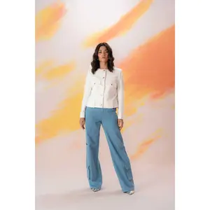 Four & Co Women's White Jacket Button Down Pleated Outerwear