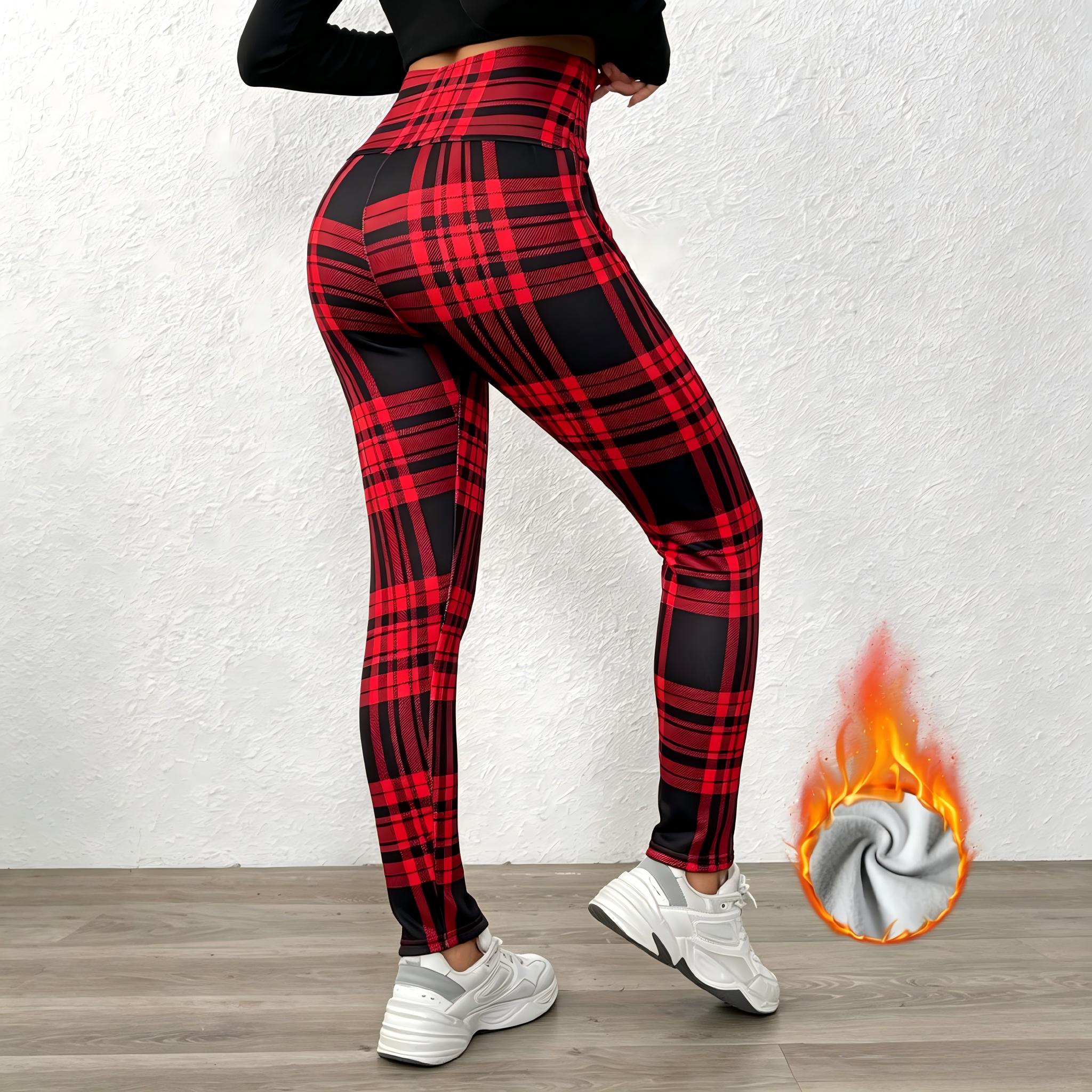 Women's Plaid Print Thermal Lined Thick Leggings Casual Comfy High Waist Skinny Pants for Daily Wear Ladies Bottoms for Winter Fashion Womenswear