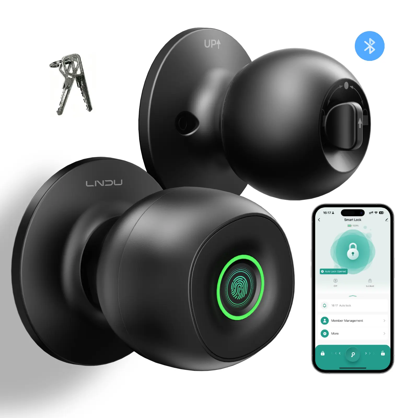 LNDU Fingerprint Smart Door Lock, Keyless Entry Door Knob with APP, Biometric Door Lock with 3 Security Modes (Privacy/Passage/Auto-Lock), Type-C Port for Bedroom, Apartment, Home Office, Room Essentials, Deals for You Days, Door Stopper Thingy, Smart Sec