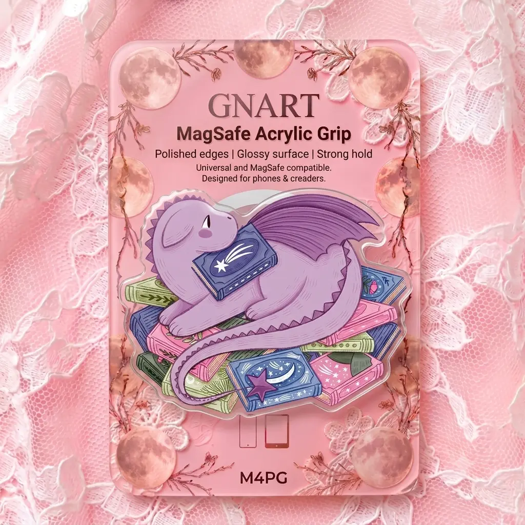 Kawaii Book Dragon Phone Grip, Cute Purple Fantasy Animal Acrylic Phone Holder, Pastel Coquette Aesthetic Bookworm Griptok, Reading Lover Cell Phone Stand Accessory