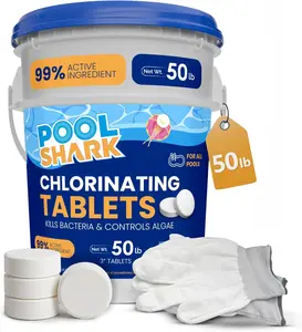 Pool Shark Swimming Pool Chlorine Tablets | 3-Inch Chlorine Tablets | 50 lbs| Slow-Dissolving 90% Active Chlorine Tabs | Pool Chemicals for Inground Pools, Above Ground Pools, Saltwater, Spa, Hot Tub
