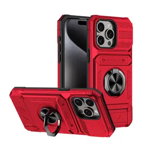 Alliance Rongjia Military Grade Shockproof Hard Phone Case for iPhone 17 Pro Max 16 E 15 Plus 14 13 12 Pro Max 11, 360° Rotating Ring Holder & Credit Card Slot - Dual Layer Armor TPU+PC Construction, Full-Body Protection with Kickstand Function