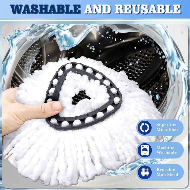 30-58" Mop Handle Spin Mop Replacement Head Set Compatible with O Cedar EasyWring 1 Tank Microfiber, , Upgraded Triangle Mop Base and Scrub Brush Combo Set, without bucket