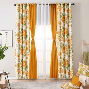 Sunflower Floral Blackout Curtains for Living Room - 2 Panels, 50x84 Inch, Grommet Top, Energy Efficient, Room Darkening, Easy to Hang