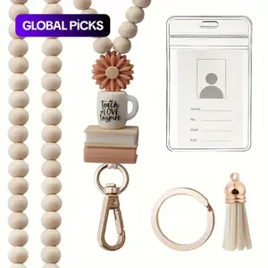 Inspiring Wooden Bead Necklace with Tassel and Key Ring, Mother's Day Gift, Teacher Appreciation, Student Jewelry, Includes Card Holder #GLOBAL PICKS