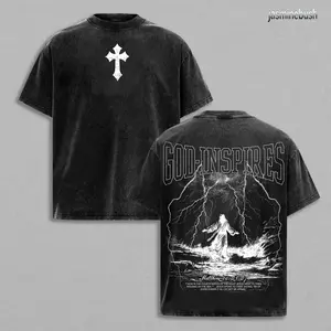 God Inspires Jesus Walking On Water Shirt Vintage Washed Tee | Thunder Storm Christian Graphic Tee | Matthew 14:27 Bible Verse Shirt | Religious Spiritual Streetwear Oversized Jesus Tee