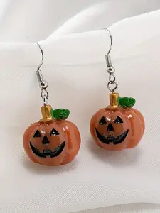 Halloween Pumpkin Earrings - 1 Pair Funky Resin Jack O'Lantern Smile Face Dangle Earrings for Couples, Unisex Party Jewelry Accessory Gift