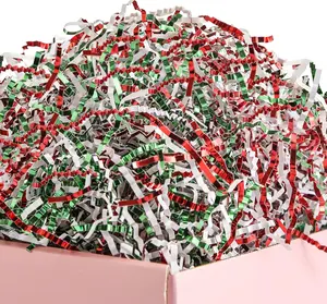 Red Green White Crinkle Cut Paper Shredded Filler, Christmas Peppermint Candy Cane Raffia Tissue Zig, Strands Shred Craft Bedding Cushion,Wedding