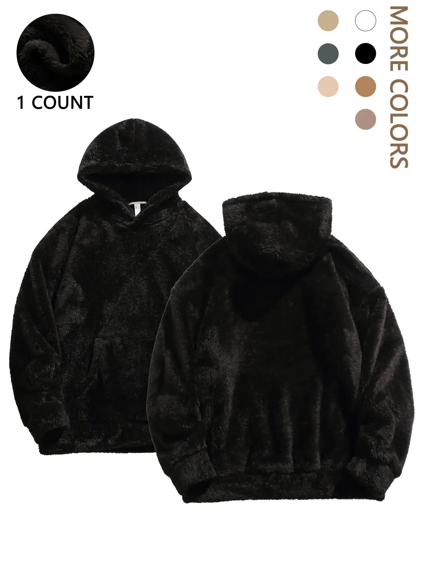 Men's Solid Color Kangaroo Pocket Drop Shoulder Thermal Lined Hoodie, Loose Casual Long Sleeve Hooded Sweatshirt for Winter, Fashion Men's Clothes for