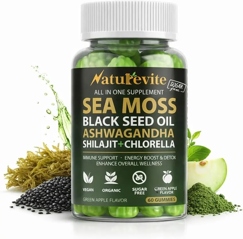 16 In 1 Sea Moss Gummies — US-Made, 3X Potent Seamoss Gummies for Men and Women with Black Seed Oil, Ashwagandha, Burdock, and More — Supports Immunity, Energy & Vitality (30-Day Supply, 60 Gummies)