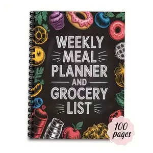 Weekly Meal Plan and Shopping List Organizer, No Date Short Version (6 Inches Below), Kitchen Planning Notebook with Colorful Food Tracker Pages