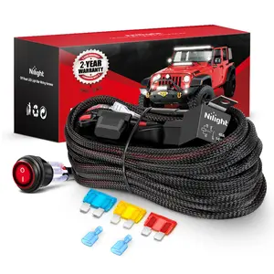 Nilight 14 AWG Nylon Wiring Harness Kit - 1 Lead, 12V On-Off Switch, Power Relay, Blade Fuse for LED Light Bar, Off-Road Lights on Car - Car Lighting Accessories