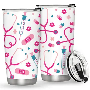 Nurse Themed Stainless Steel Tumbler, 1 Count 20oz/590ML Insulated Coffee Travel Mug Cup with Lid, Best Gifts for Nurses, Student Nurse Gifts for Graduation, Thermos Cup, Insulated Cups, Drinkware