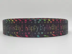 Happy Birthday - Black Grosgrain Ribbon 7/8" Width - By the yard