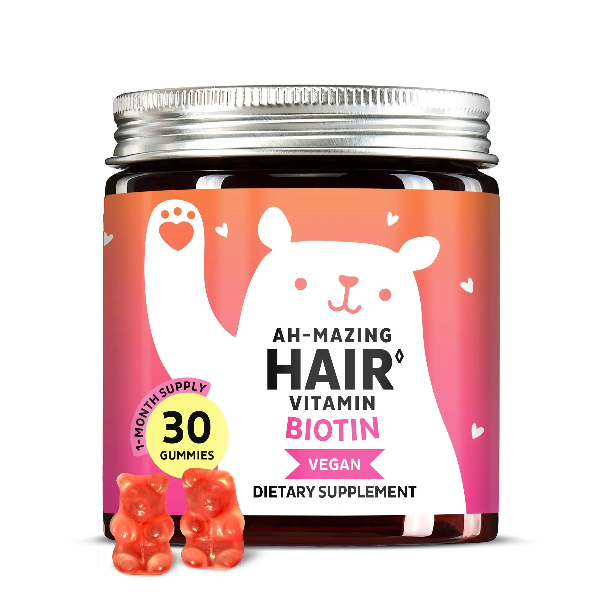 Bears with Benefits Biotin Gummies for Hair Growth, Skin & Nails – 5000 mcg Biotin + Vitamins C & E - 30 Gummies - Vegan Wild Berry Flavor - 1 Month