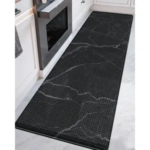 Kitchen Floor Mats Cushioned Anti , 23x86 Large Long Standing Comfort Runner Rug , Marble Memory  Padded for Front Sink Laundry, Black