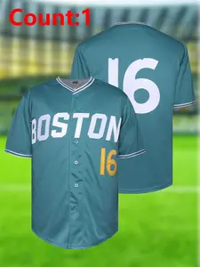 Men's Boston Baseball Jersey, Sporty V Neck Short Sleeve Baseball Top, Breathable Comfortable Baseball Training Top for Men