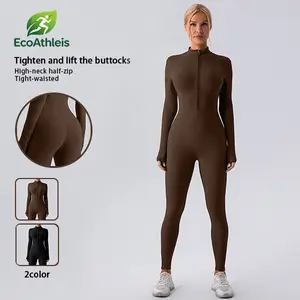 【EcoAthleis】2026 New Women's Long Sleeve Flare Sports Jumpsuit - Zipper Design, Wide Leg, Sexy Yoga Onesie & Gym Activewear | For Gym, Pilates, Casual & Street Wear | With Tennis Skirt Shorts & Button Collar Zip Cardigan，Valentine's Day