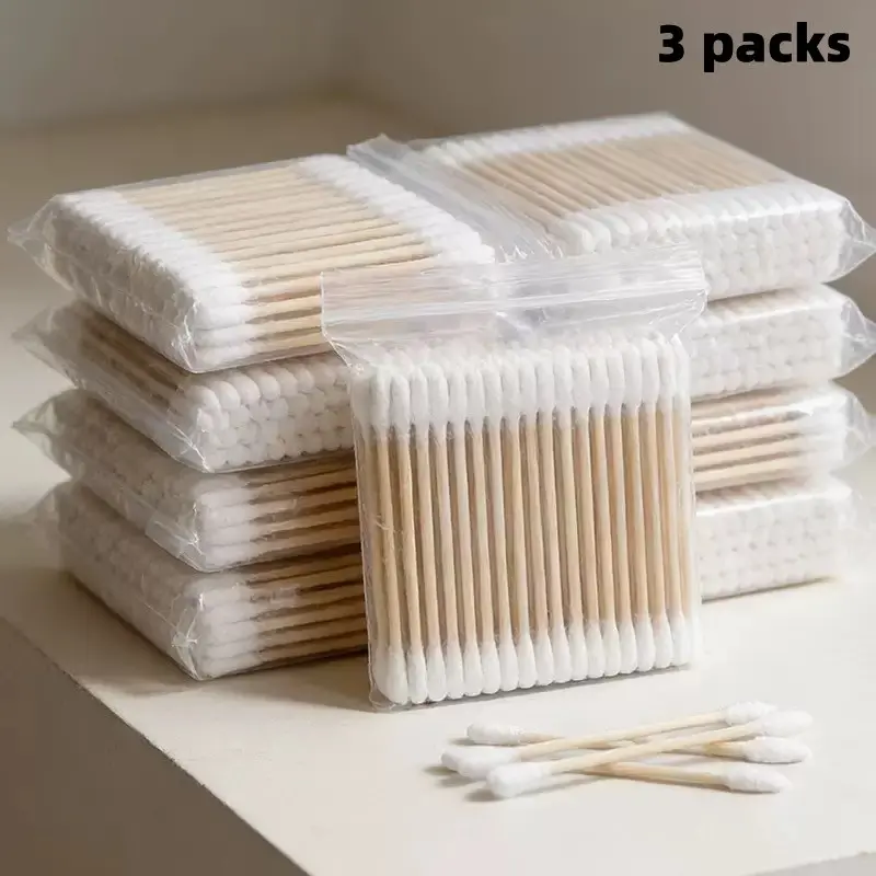 300 Pcs Dual-Ended Cotton Swabs, Soft Absorbent Wooden Sticks, Ideal for Ear Cleaning, Makeup Removal, Personal Care, Household Use