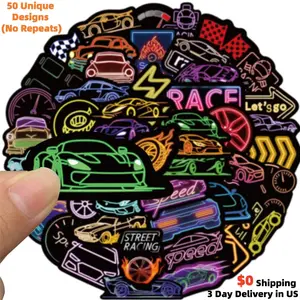 50PCS JDM Cyberpunk Neon Racing Stickers - Viral Japanese Drift Car Culture Decals for Motorcycle, Helmet, Laptop, Kindle - Vaporwave Aesthetic Racing Art Gift for Gearheads, Gamers & Fans - High Quality Vinyl Waterproof Sticker Pack for Car & Bike