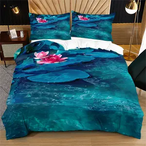 Lily Pond Moonlight Pattern Bedding Set, Soft Fabric, Comfortable Sleep, Perfect for Kids & Adults, Includes Sheet and Pillowcases