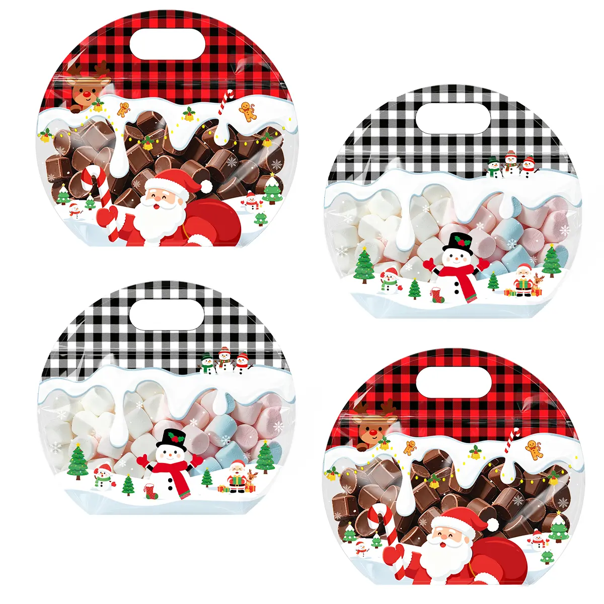 Christmas Plaid Candy Bags, 24 Pcs 2 Patterns Treat Bags with Handle