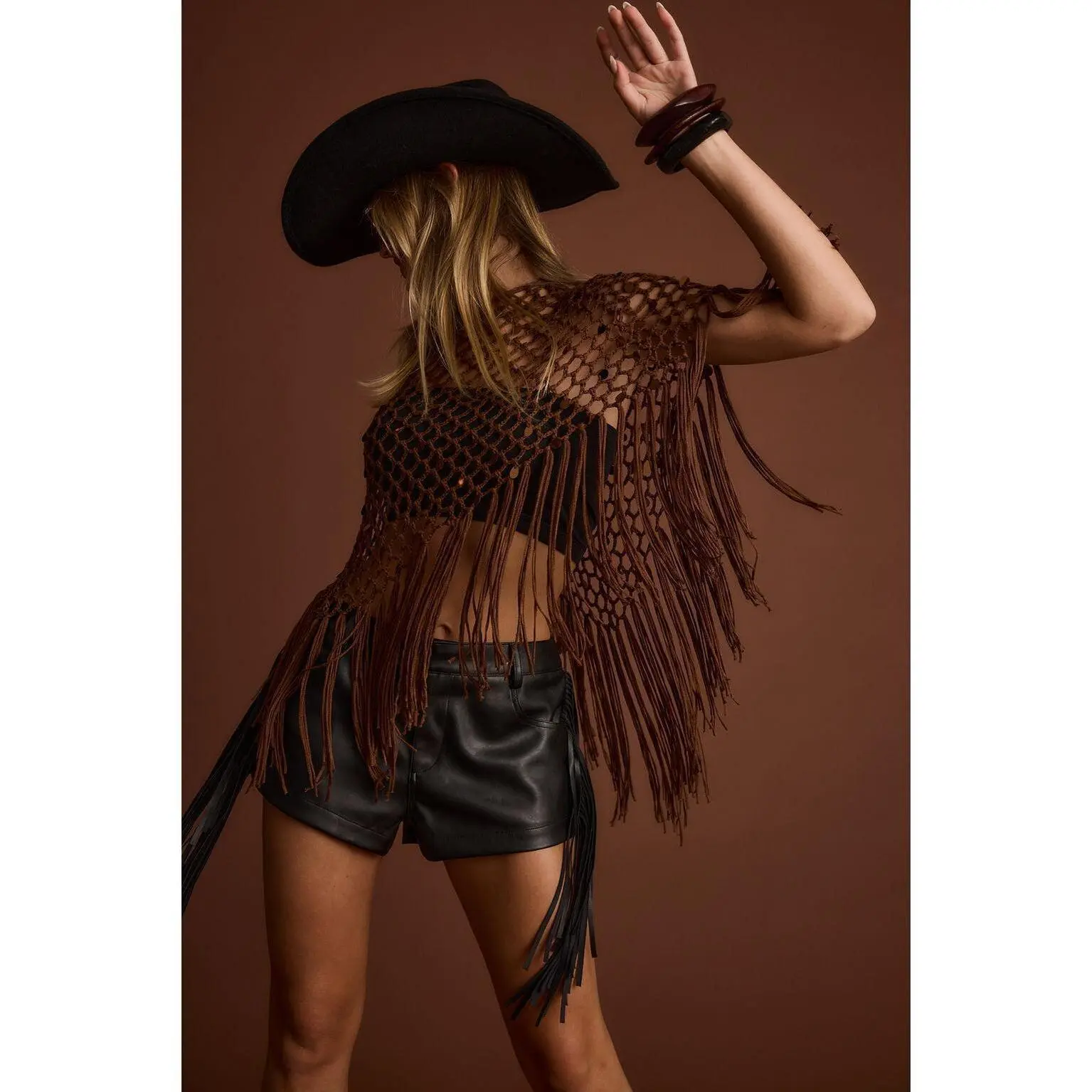 Rianne Mocha Sequin Crochet Shawl