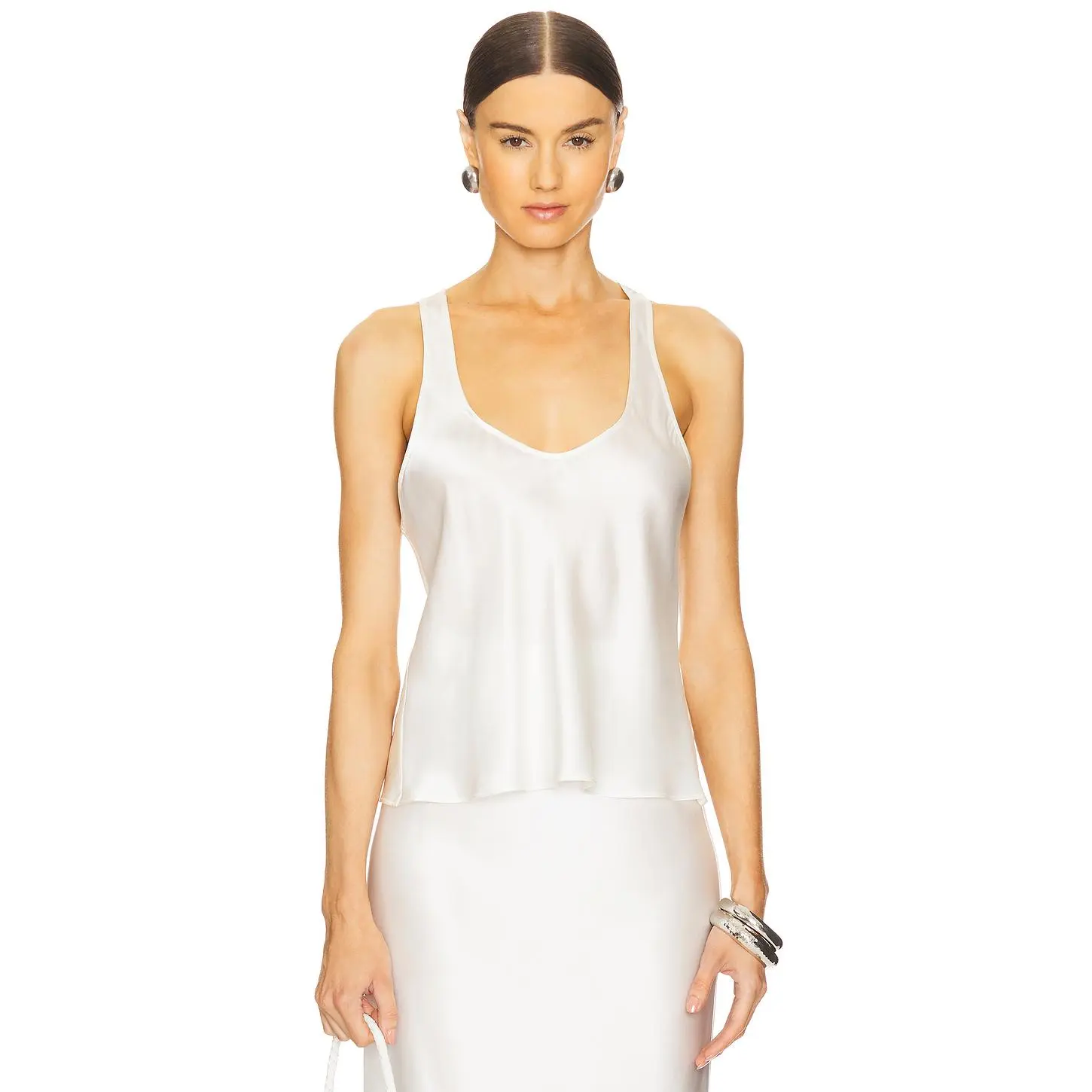 Enza Costa Silk Satin Tank in Off White
