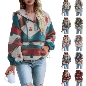 Women��s Hoodie Zip Up Long Sleeve Aztec Loose Fit Sweatshirts Pullover Tops Casual Drawstring Elastic Boho