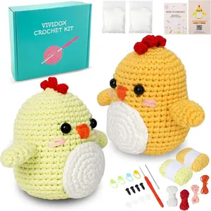 2 Pack Chick Crochet Kit for Beginners Adults Kids with Easy Yarn 3.5in Tall Animal Crocheting Starter Set with Step-by-Step Video Tutorials, DIY Knitting Kit with Complete Tools(Yellow+Green)