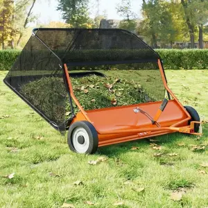 Garvee 52" Heavy Duty Tow Behind Lawn Sweeper with 26 Cu.ft Hopper, Adjustable Sweeping Height, Compatible with Riding Mowers, Tractors, and ATVs for Efficient Leaf, Grass, and Debris Cleanup