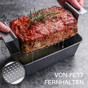 Non-Stick Carbon Steel Baking Pan, Toast Mold, Non-Stick Meatloaf Pan with Drip Tray, Oven-Safe Bread Pan, Ideal for Baking, Bread, Cakes, and Roasting. Professional-Grade Baking Tools for Home Use.Reduces Oil Content and Enhances Flavor.