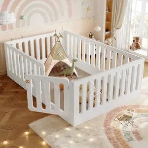 Bellemave Floor Bed with High Fence for .Solid Wood  Montessori Bed with Door, low-profile and No Box Spring Needed Design, .(Patent Protection)