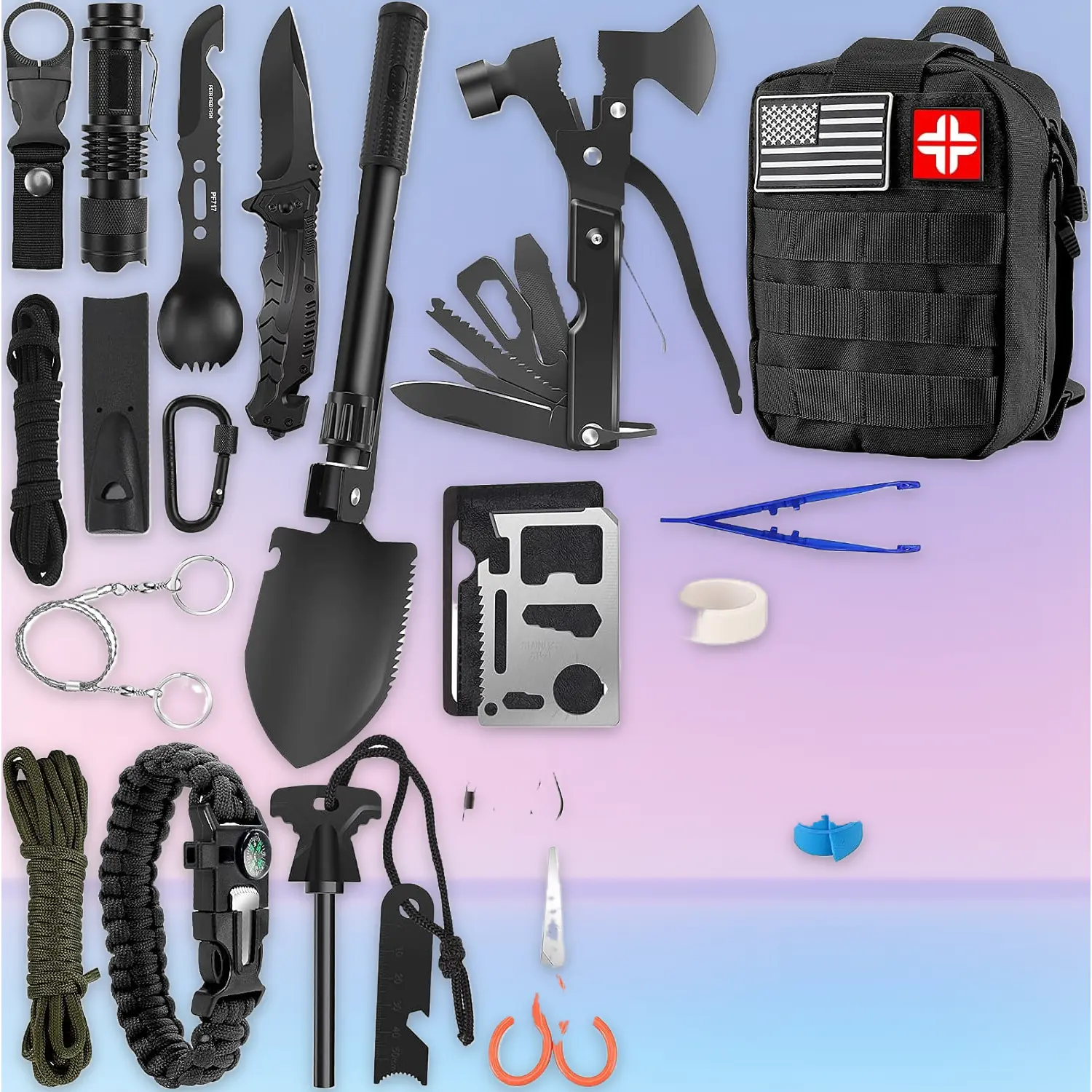 142Pcs Professional Emergency First Aid Kit with MOLLE Pouch, Survival Tools & Bushcraft Equipment for Camping, Christmas Gift for Men
