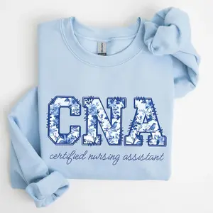 [Made in USA] CNA Sweatshirt, Toile De Jouy Certified Nursing Assistant Graphic Crewneck Pullover, Aesthetic CNA Nursing Sweatshirt, Trendy Healthcare Crewneck, CNA Gift For Women, Nurse Appreciation Gift