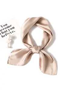 Simple Solid Color Scarf for Women, Simulated Silk Small Square Scarf 70cm, European and American Basic Style, Matching Shirt Professional Collar Scarf