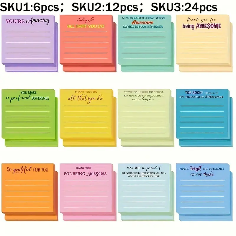 6/12/24pcs Pack Inspirational Phrases Sticky Notes with Line, Sticky Notes Set, Motivational Notebook Note Pads for Teachers, Nurses, Employees & Colleagues, Perfect Gifts for Christmas, Birthdays & Back-To-School Seasons