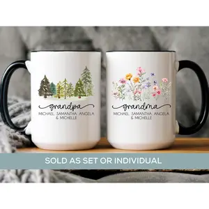 Custom Grandparents Mug Set, Personalized Grandma and Grandpa Names, Christmas Family Gift
