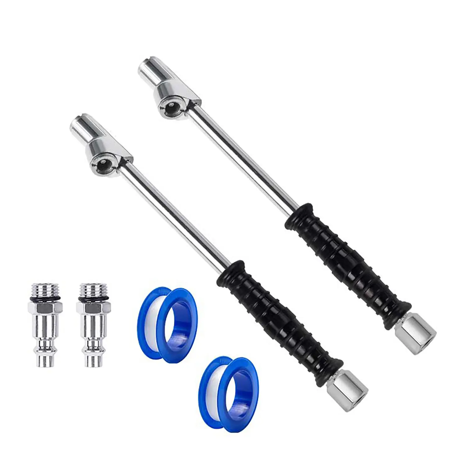 2pcs Heavy-Duty Lock-On Dual Head Air Chuck - 1/4 in Extended Metal Alloy Closed Flow Tire Inflator Nozzle with 1/4'' NPT Thread, Car Repair Tools for Sealing Valves & Inflating Tires
