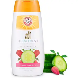 Arm & Hammer Ultra Fresh 2-in-1 Detangling Shampoo and Conditioner, Cucumber & Pear Scent - Dog Wash with Coconut Oil, Baking Soda for Odor Control, Pet Grooming Supplies, 16 Fl Oz