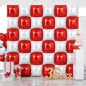 36PCS Red White Square Foil Balloons Wall Backdrop Double Sided Red Pearl White Balloons Arch Kit for Party Decorations Including Birthday Wedding Bridal Shower Valentine Anniversary Outdoor Aluminium Shiny Black And Orange
