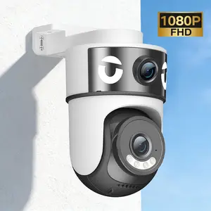 FHD 1080P Indoor & Outdoor Dual Lens WiFi Security Camera, PTZ, Color Night Vision,IP65, Two-Way Audio, Remote Access, Smart Home Surveillance Camera