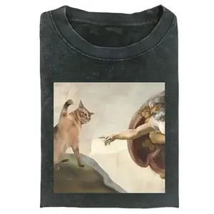 Creation of Adam Cat Vintage Graphic Tees, Oversized Cotton T Shirts for Women, Trendy Meme Art Women's Graphic Tees,Unisex Suitable For Daily Wear With Short Sleeves,Comfortable Washable T-shirt Suitable for all seasons