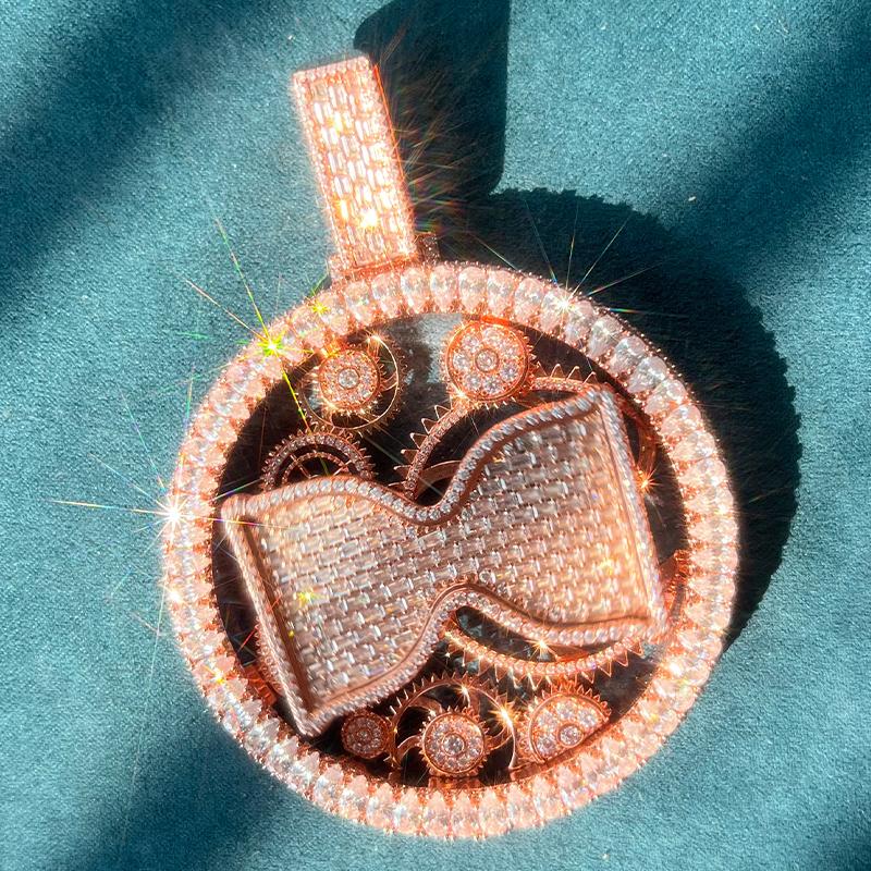 Customized rose gold hourglass jewelry VVS rotatable and maneuverable hip-hop hourglass ice personalized customized full diamond pendant, hip-hop street culture jewelry