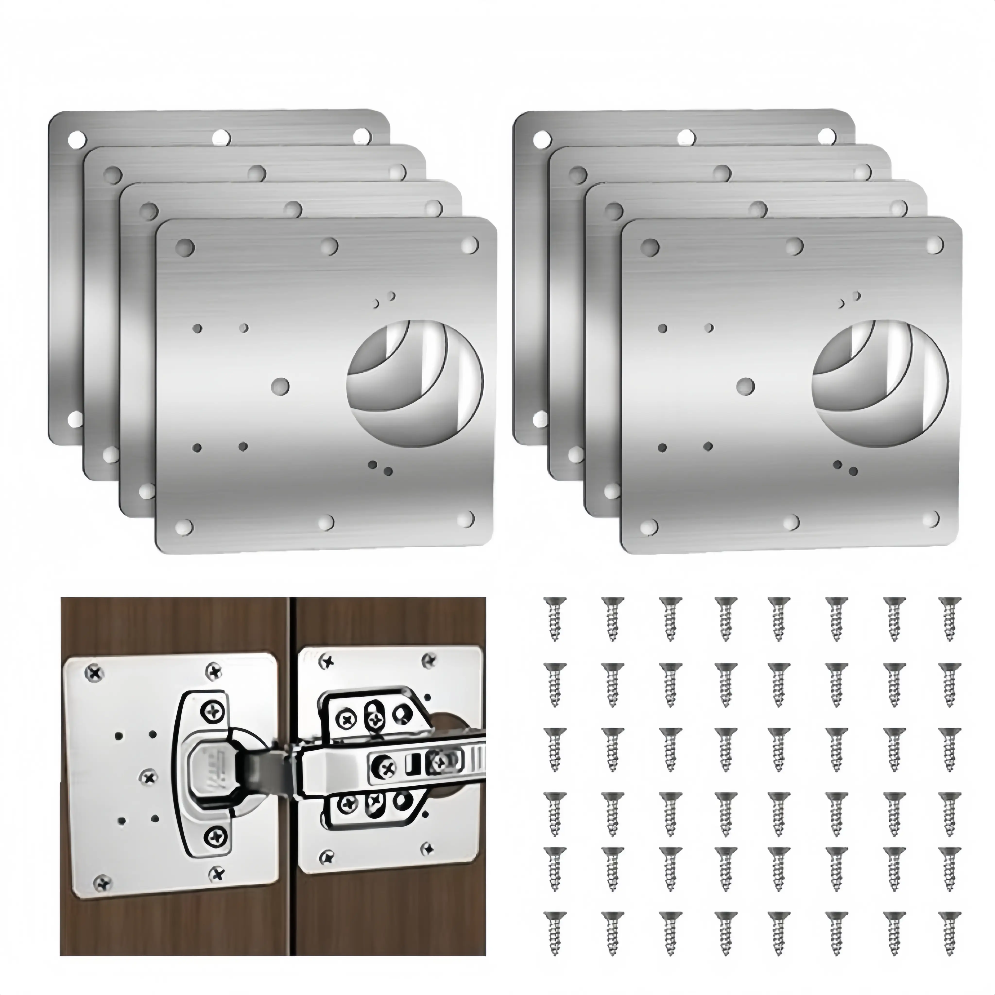 8Counts Hinges Repair Fixing Plates,Cabinet Hinge Repair Plate with Screws,Stainless Steel Hinge Repair Board,Kitchen Cupboard Door Hinge Repair Brack