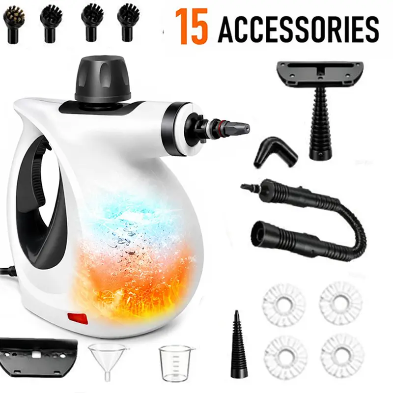 DauHor Handheld All-Natural Steam Cleaner Cleaning Tools, 350ML Capacity, 15 PCS Accessories, Safety Lock, 230°F Hot Steam, 8±2 Mins Operation, Family-Safe Multi-Surface Cleaner for Home & Car (White)
