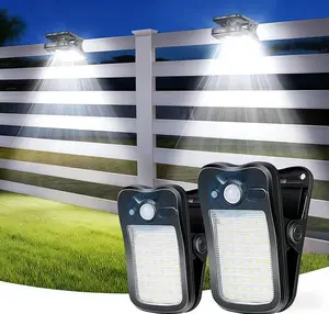 Clip on Solar Lights for Fence, 3 Modes Solar Motion Lights Outdoor Waterproof, 60LEDs 500LM Portable Security Light for Fence, Deck, Garage, Camping, USB Charging